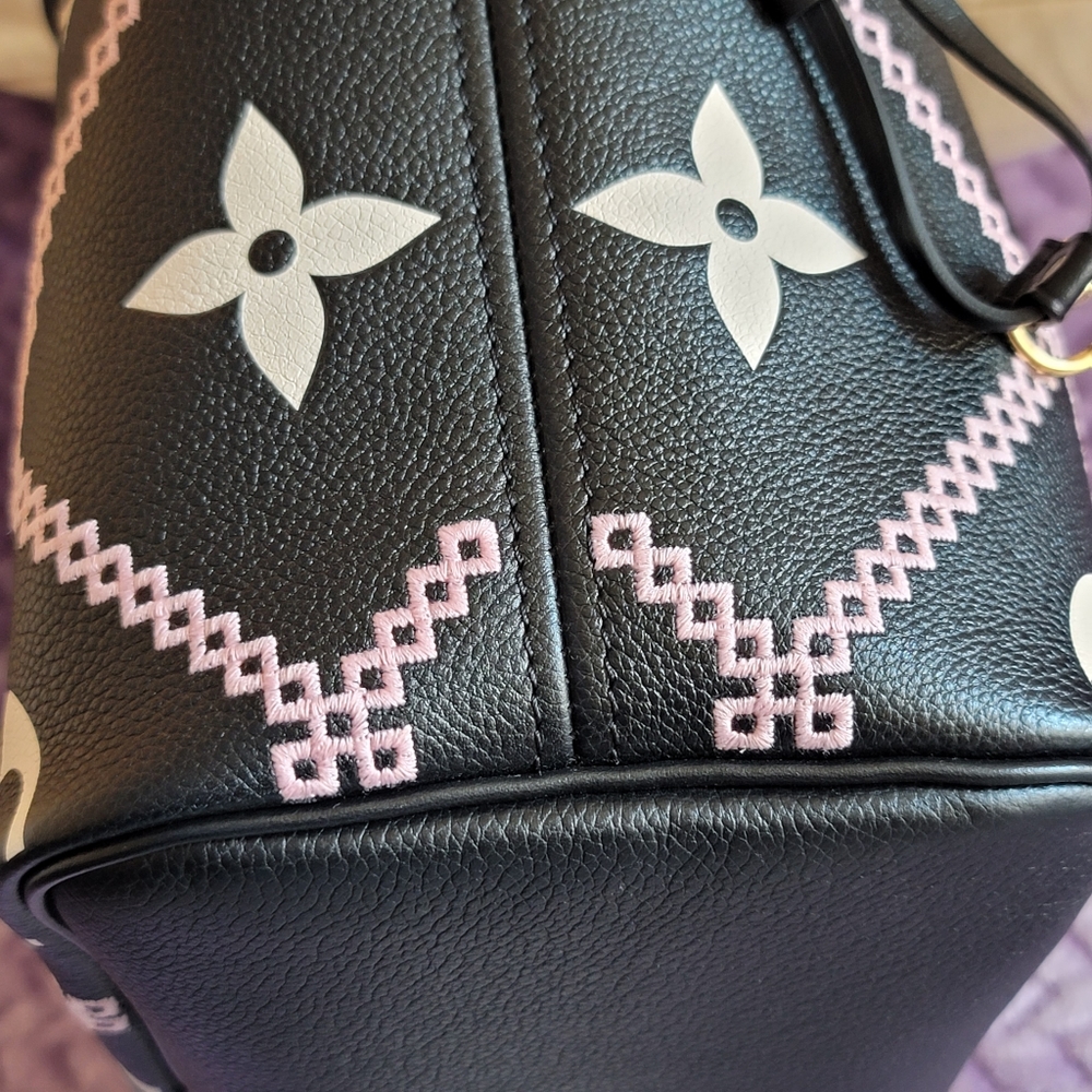 Louis Vuitton Neverfull MM Black Giant Flower Monogram Empreinte Leather Bag - Picture 9 of 17